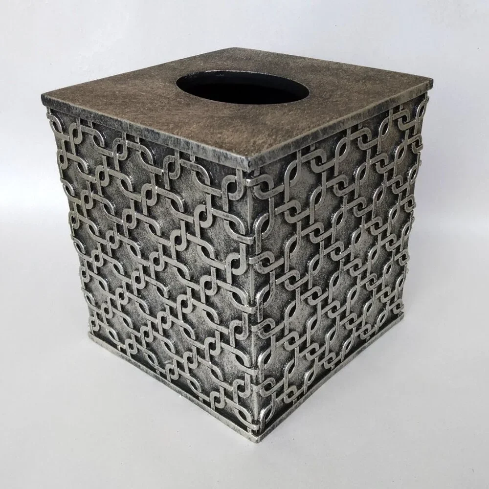 Raymond Waites Resin Chain Link Style Antique Silver Tissue Box Cover Holder